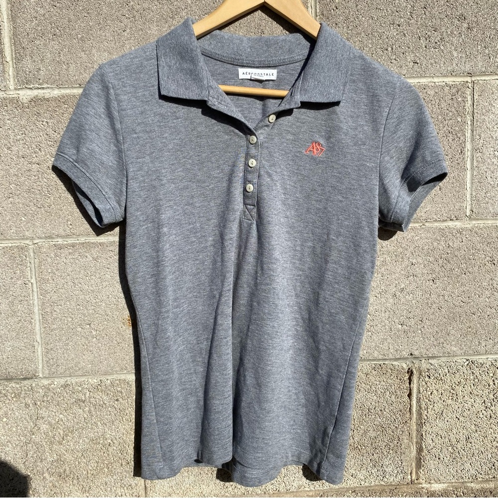 Aeropostale Women's Size Large Gray Short Sleeve A87 Polo Shirt